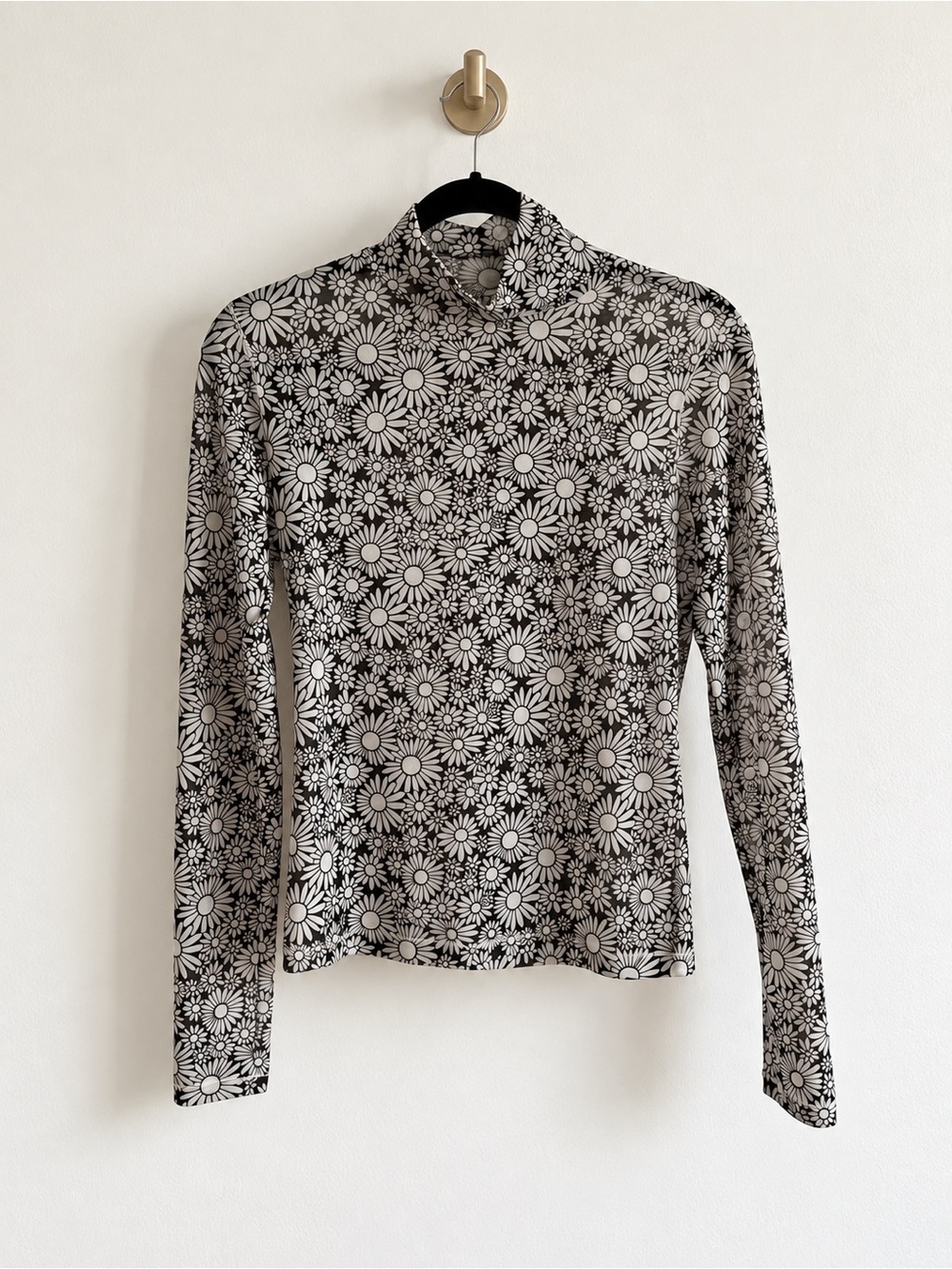 Levi’s Black & White Floral Mock Neck Mesh Long-Sleeve Top